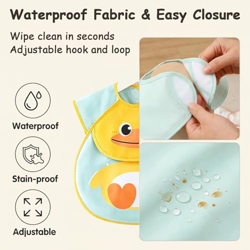 Image of SNOWIE SOFT Sleeved Bib Baby Bib with Pocket, Toddler Bib, Smock, Washable and Lightweight Waterproof Fabric, Fits Bibs for Baby 6 Months+