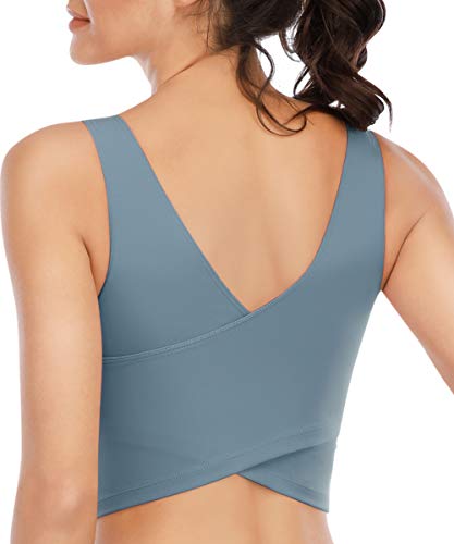 Longline Sports Bras For Women Workout Padded Sports Yoga Bra Tank Tops Crop Top Blue #TOP26