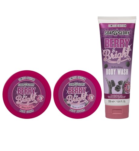 Soap & Glory Berry Merry Gift Set - Limited Edition Body Wash, Exfoliating Scrub and Body Butter - Enriched with Notes of Blackberry, Peony & Apple Blossom (3 Count) - Thumbnail 6