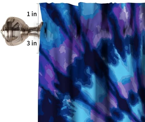 Image of Swirl Tie Dye Purple Black Window Valance Curtain, Retro Spiral Hippie Style Chic Multicolor Watercolor Window Treatment Valances for Kitchen Living Room Cafe Decor 54'x18', 1 Panel