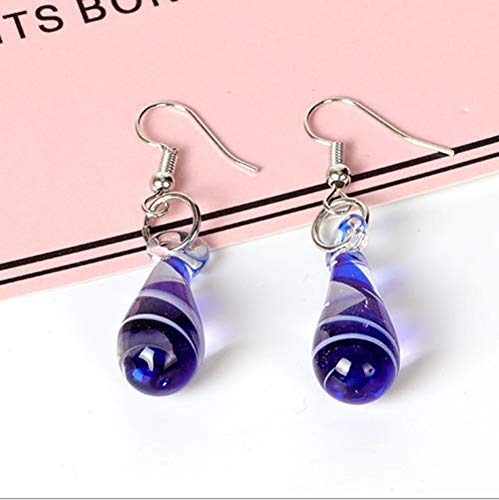 Pendientes colgantes con gota de vidrio en forma de flor de espiral de Werse Murano - Azul