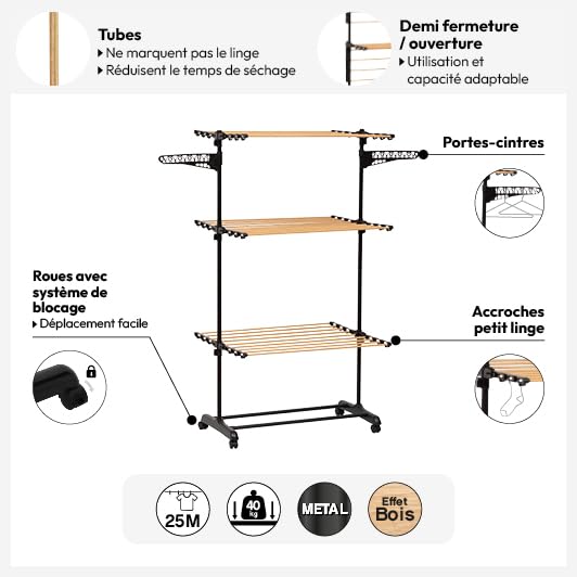 Étendoir à linge tour 40kg robuste Bara 5Five