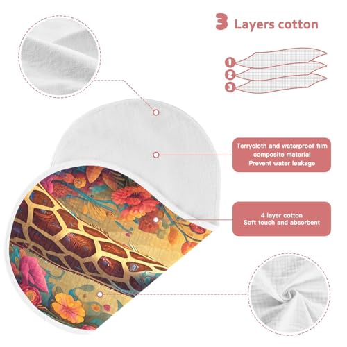 J JOYSAY Floral Giraffe Yellow Baby Burp Cloths for Boys Girls Large 22''x11'' Cotton 4 Layer Baby Bibs for Drool Babies one sizex13