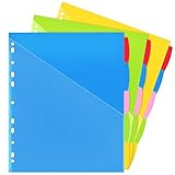5-Tab Plastic Dividers w/Front Pockets Pack of 3 Sets, Multicolor Dviders with Pockets for Binders,...