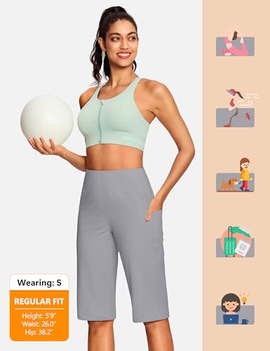 Image of ISEEGZ 15 inch / 18 inch / 21 inch / 25 inch Capri Pants for Women High Waist with Pockets Women's Capris Workout Yoga Pants Loose Straight Leg