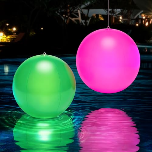 LED Pelotas Inflables Flotantes Piscina, 2 Piezas Pelotas Inflables Luminosos para Piscinas, 30cm Luces Hinchables Flotantes para Piscina, Jardín, Fiesta, Boda (30cm)