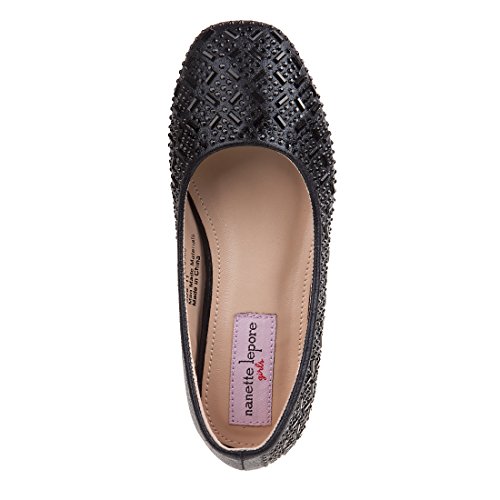 Nanette Lepore Girls Low Heel Rhinestone Dress Shoes,Black,113