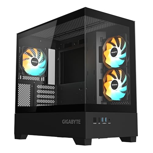 GIGABYTE C201 Panoramic PC-Gehäuse – Mid-Tower, m-ATX, Unterstützung für 360-mm-Radiator, 3 vorinstallierte Lüfter, USB 3.0, unterstützt RGB Fusion