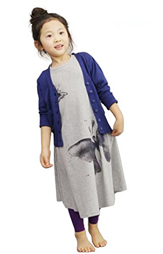 Ftsucq Girls Cartoon Bow Printed Dress ,120(6-7Y),Grey #TOP3
