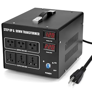 5000W Spannungswandler Step Up/Down, 110V/220V Spannungswandler, Manuelle Neuverdrahtung, Dual-LCD-Display, 6 Ausgänge, rücksetzbarer Schutzschalter Schutz für den privaten industriellen