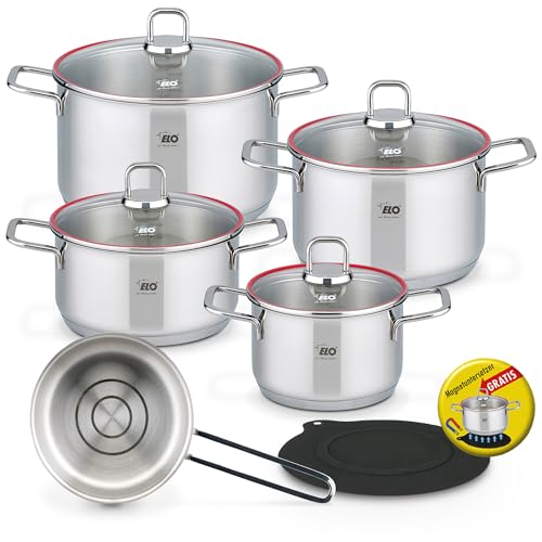 ELO Excellent Topfset Edelstahl 5-teilig mit Magnetuntersetzer – Innovatives Kochtopf Set mit kühlen Griffen & Öl-Dosiersystem – Kochtöpfe Induktion