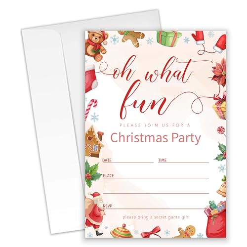 XZMBQ Christmas Party Invitations 20 Holiday Invitation Cards 4x6 with Envelopes Cute Santa Claus Gingerbread & Teddy Bear Design Festive Christmas Invite Set.(188)