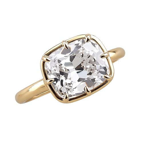 Lab Ice Jewelry Old Mine Cushion Cut Diamond Ring in Yellow Gold