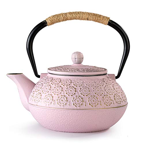 SUSTEAS Tetera de hierro fundido, tetera japonesa Tetsubin (900 ml, rosa)