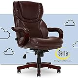 Serta Big and Tall Executive Office Chair with Wood Accents Adjustable High Back Ergonomic Lumbar Support, Bonded Leather, Chestnut Brown
