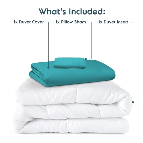 Nestl Twin Duvet Cover Set with Comforter Insert - Teal 3 Piece 68x90 Duvet Cover & 1 Pillow Sham with White Quilted Down Alternative Comforter, Ultra Soft, All Season