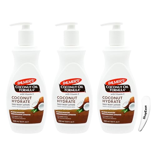 Image of Palmer's Coconut Oil Body Lotion 3 x 400ml with Vitamin E – Hydrating Moisturiser for Dry Skin, Lightweight Non-Greasy Formula, 48 Hour Moisture, Pump Dispenser