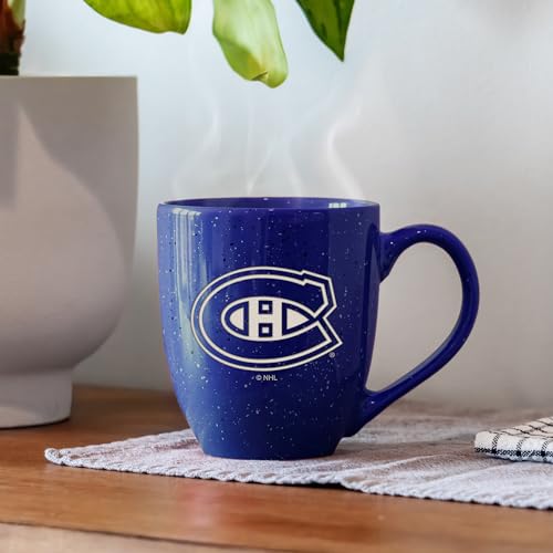 Image of Rico Industries NHL Hockey Montreal Canadiens Royal Personalized 16 oz Team Color Laser Engraved Speckled Ceramic Coffee Mug