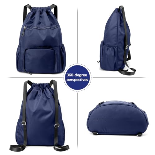Image of Sports Drawstring Backpack Gym Sack with Shoe Compartment, Durable Oxford Fabric, Wet-Proof Pocket, Water-Resistant Cinch Bag for Men & Women, Foldable & Spacious Athletic Sackpack for Travel Fitness
