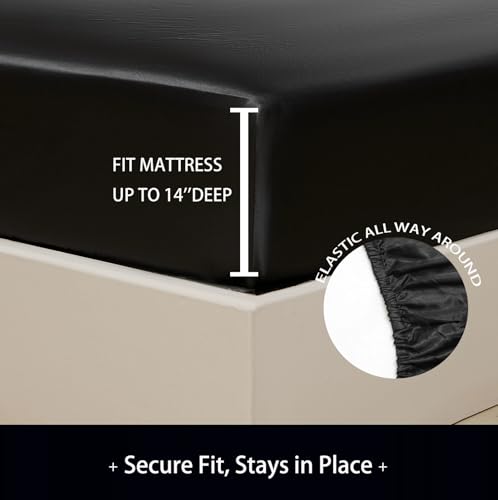 Image of Lanest Housing Silk Satin Sheets, Queen Size Satin Bed Sheet Set with Deep Pockets, Cooling Soft and Hypoallergenic Sheets Queen - Black