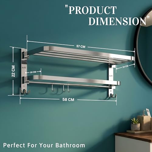 Image of Gloxy Premium Towel Rack in Bathroom Combo Pack of 3-24 Inch Stainless Steel Chrome Finish Bathroom Hangers for Clothes Towel Holder in Bathroom with Extra Hooks - Bathroom Fittings Accessories Set