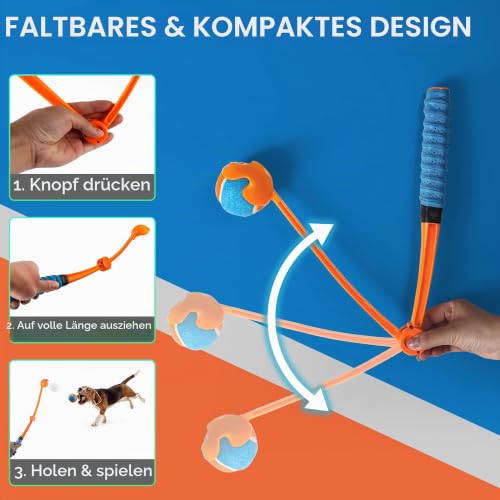 ALL FOR PAWS Hundeballwerfer, faltbarer Tennisballwerfer, Apportierballwerfer mit bequemem Griff, 6,3 cm Ball im Lieferumfang enthalten