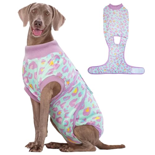 Image of Kuoser Dog Recovery Suit for Dogs After Surgery,Professional Surgical Onesie for Female Male Dogs Spay Neuter,Soft Dog Surgery Suit Bodysuit for Abdominal Wounds Skin Disease,Light Purple Leopard XL