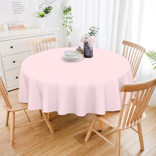 Image of Mulbozy 12 Pack Pink Round Tablecloth, 84 Inches Plastic Table Cover, Premium Disposable Round Party Tablecloth for Restaurant Dinners, Wedding, Grad Party, Baby Shower, Outdoor Camping