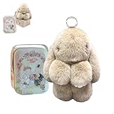 BOVVSKY Bunny Keychain with Box, Bunny Keychain with Tin, BunnyCute Plush Key chain (Khaki)