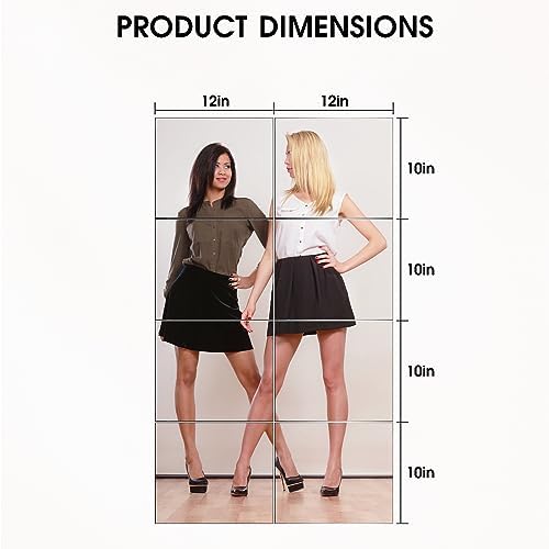 VASUHOME Glass Full Length Wall Mirror Tiles - [12x10" - 8pcs] HD Gym Mirror for Home Gym Full Body Long Mirror for Bedroom, Living Room, Door and Closet