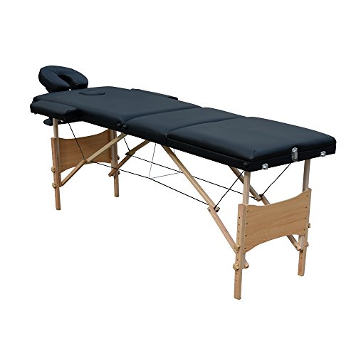 Ireko Cushioned 3 Section Folding Portable Facial Spa Massage Table Bed 82 Inches Black
