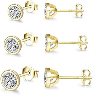 wynn's Silver Stud Earrings for Women, 3 Pairs 925 Sterling Silver Stud Earrings, Silver Round Cubic Zirconia Stud Earrings Set, Tiny Small Sleeper Cartilage Studs for Men Girls Kids (3,4,5mm)