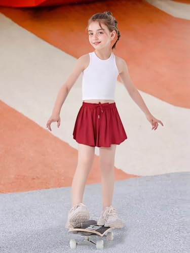 Butterfly Shorts Girls 2 in 1 Flowy Skorts with Pocket Athletic Running Tennis Skirts 3-14Y4