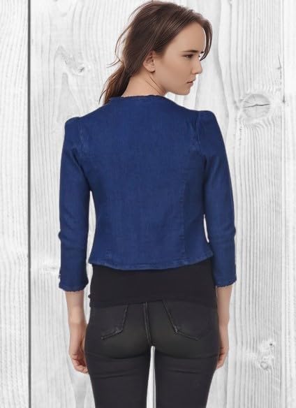 Image of Women's Blue Cropped Blazer, 3 /4 Sleeve, Button Front, Formal Jacket