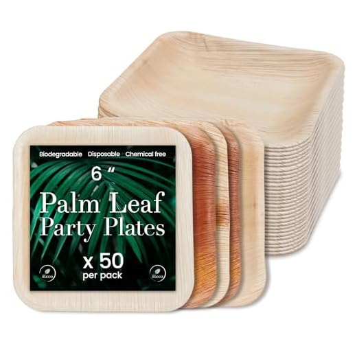Palm Leaf Plates - Compostable and Grease Resistant 6 Inch Square Plates - Eco Friendly Plate is 100% Natural, Sturdy & Microwave Safe - Disposable & Biodegradable Wood Alternative to Bamboo Plates