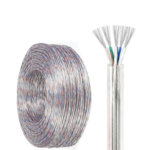 Câble d'alimentation transparent 5 conducteurs 24AWG en cuivre étamé 200ft avec ruban