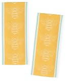 Yellow Bee Jacquard Kitchen Towels, Set of 2 Bee Dish Towels with Honeycomb Accents & Aqua Stripes f
