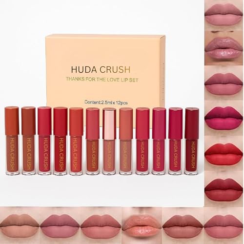 Mini Lipstick Combo Set – 12Pcs Liquid Lipstick Waterproof, Long Lasting Matte Finish, Red, Pink, Maroon, Nude, Brown Lipstick Gift Set for Women – Perfect Lipstick for Dusky Skin Tone