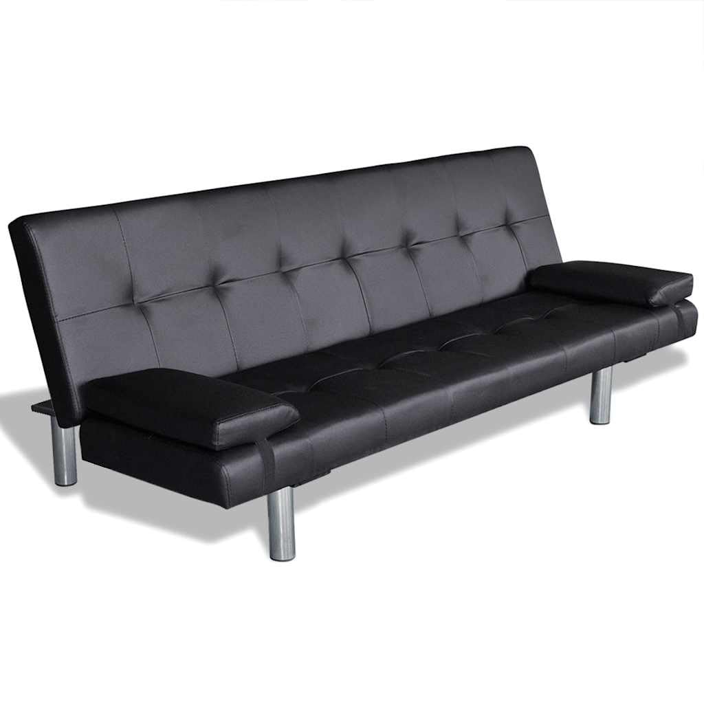 Sofá Cama con Dos Cojines Cuero Artificial Ajustable Negro