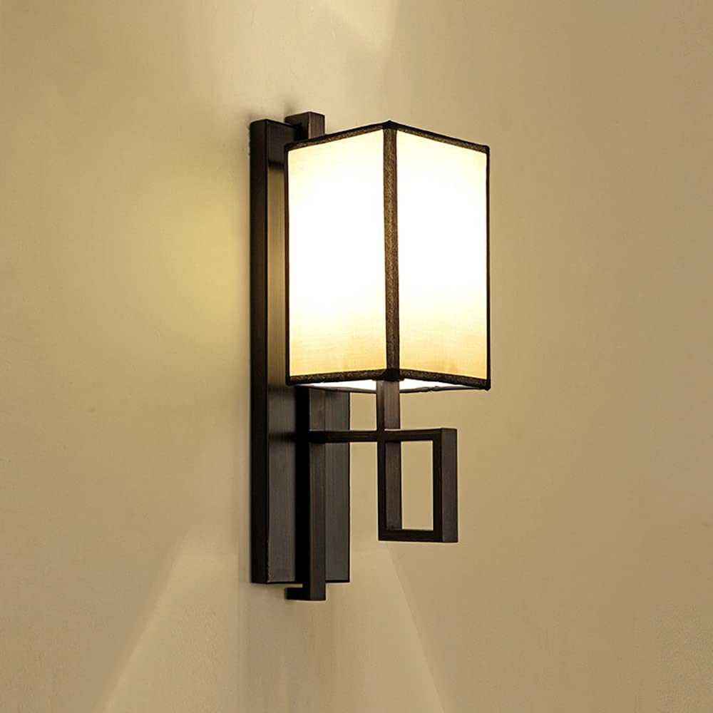 HYJAUSXB Wall Sconce Vintage Hardwired Lamp with Linen Fabric Shade丨Wall Light Fixtures for Home Decor Bedroom Farmhouse Hallway Living Room丨E14 Socket,Max 40W丨Black