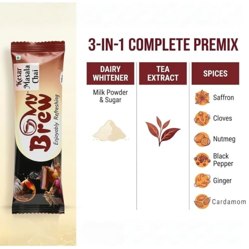 Image of My Brew Kesar Masala Chai Premix | 12 Sachets X 25 gms Each (300 gms)