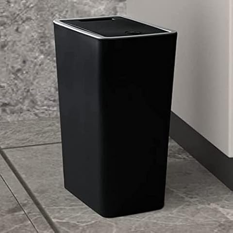 Baffect Push Kitchen Bin with Lid, Push Lid Plastic Trash Can Dustbin Push Kitchen Bucket Black Rubbish Bin with Push Top Lid for Kitchen Bathroom Bedroom Living Room Office 8L(Black) Cover