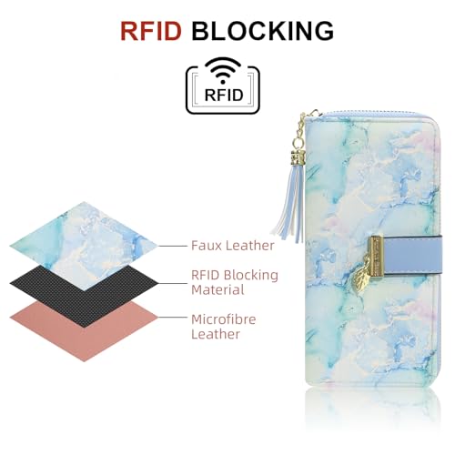 Image of Pomelo Best RFID Wallets for Women with Multiple Card Slots and Cellphone Compartment, Womens Wallet Cyan