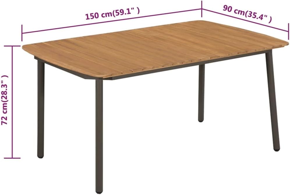 Patio Table,Outdoor Coffee Table,Balcony Table,Bistro Table,Patio End Table,Outdoor Dining Table,Garden Table,Easy to assemble,for Deck,Lawn,Backyard, 59"x35.4"x28.3" Solid Acacia Wood and Steel
