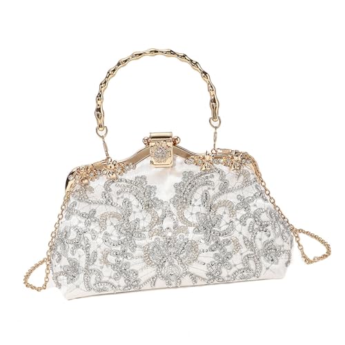Sac à main de soirée bandoulière broderie florale de fête