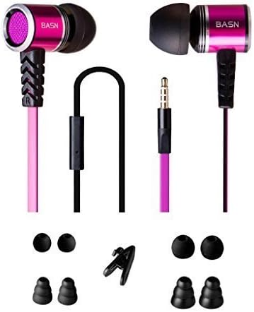 BASN Stereo In-ear Earphone with Microphone Flat Cable Tangle Free Bass Noise Isolating Metal Remote Playing Control for Smart Phones (Violet)