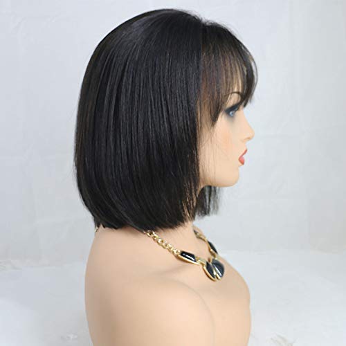 Miniatura 8 de Peluca de encaje frontal de 13 x 4, densidad del 150 %, flequillo de aire, pelucas cortas de color natural, pelucas de cabello humano brasileño para