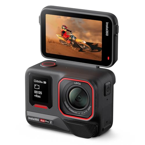 Insta360 Ace Pro 2 Standard con Batería Dual– Cámara de acción 8K Resistente al Agua, diseñada con Leica, Sensor 1/1,3', Doble Chip IA, excelente Baja luminosidad, Audio Superior y Pantalla giratoria