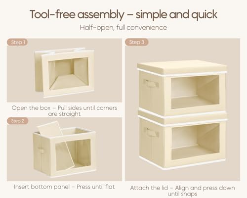 Image of Homsorout Collapsible Storage Bins with Lids - Stackable Storage Boxes with Window, 15.7 Inch Fabric Organizing Bins for Closet, Home & Office Organization Baskets, Beige, 3 Pack