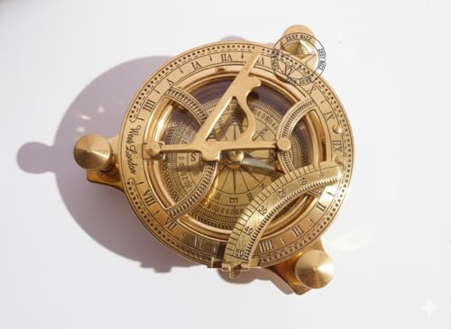 Compás de bronce sólido de 4 pulgadas con reloj de sol, gran antigüedad para actividades al aire libre, camping y senderismo miniatura 1